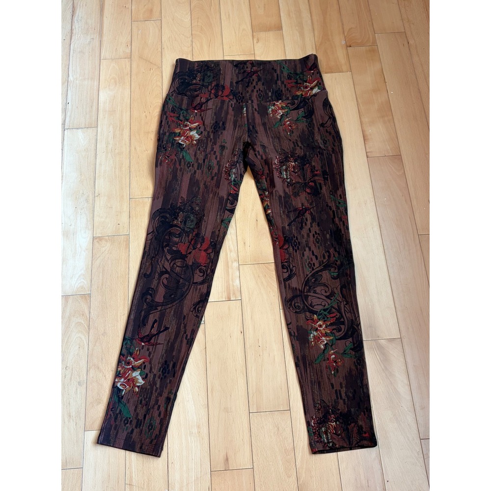 Slim-sation Leggings Womens Medium Brown Floral Tummy Control Slimming Pants